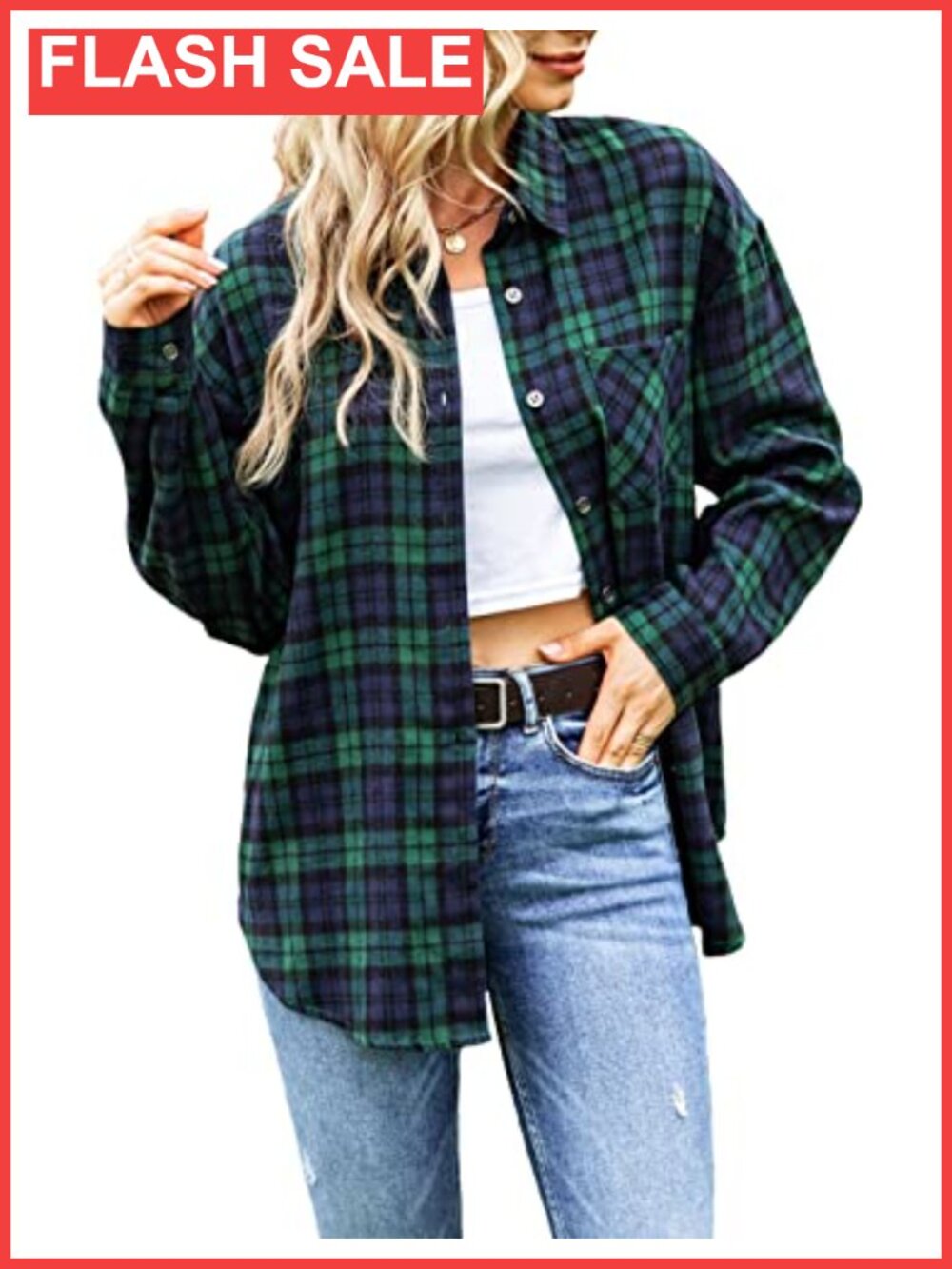 Oversized Plaid Flannel Button Down Shirt Loose Fit Shacket